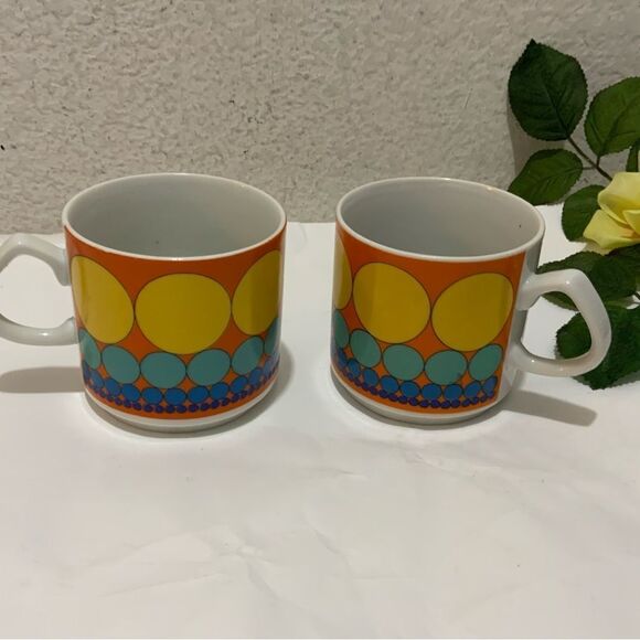 New Fiesta polka dots multicolor geometric P6542 Mug  Coffee Cup set of 2 - Picture 1 of 7